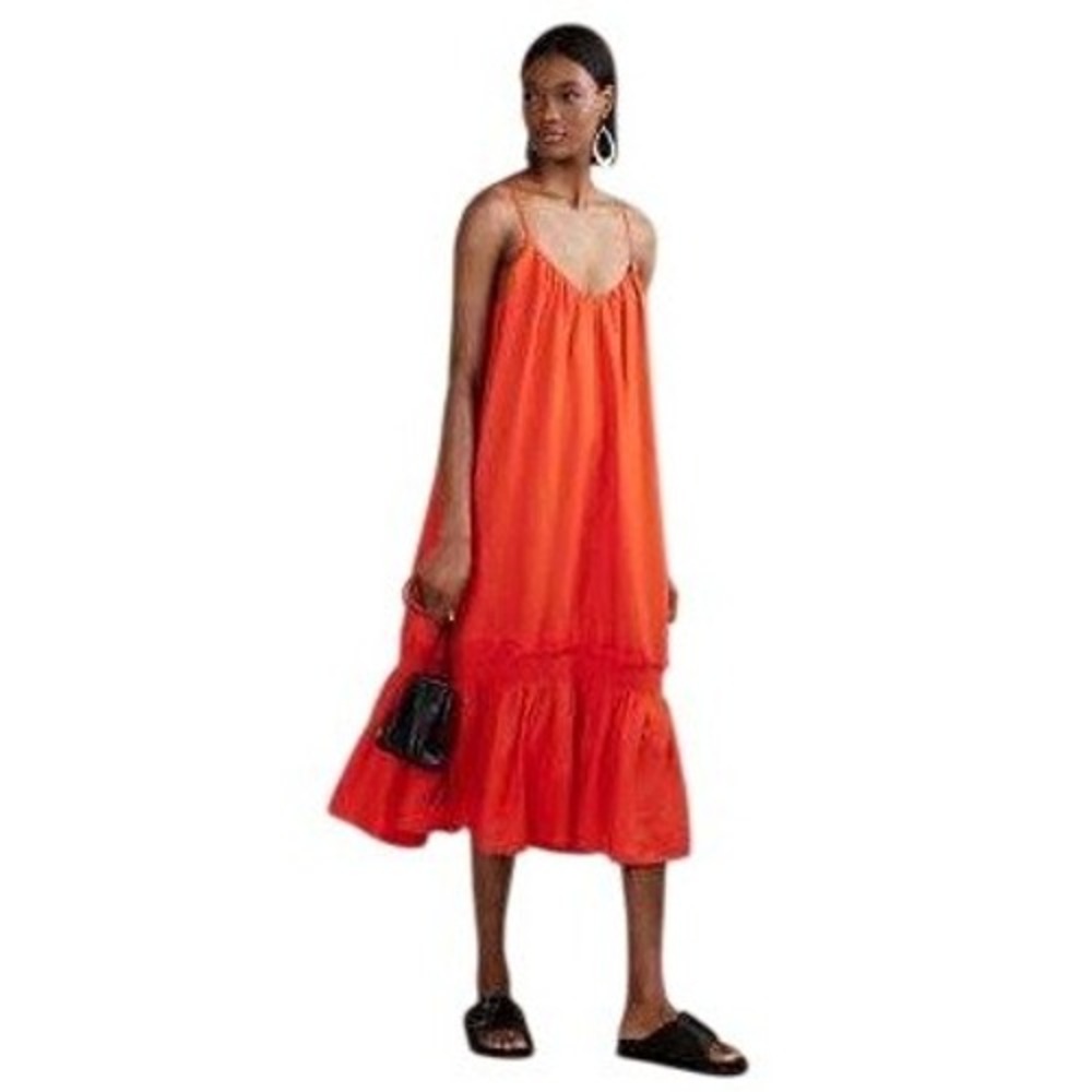 Banana Republic Charlize Linen Boho Coastal Resort Midi Dress Orange S
